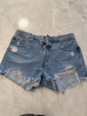 Levi's Light Blue Distressed Denim Cutoff Shorts